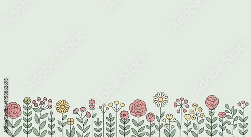 Colorful flowers in a row line.