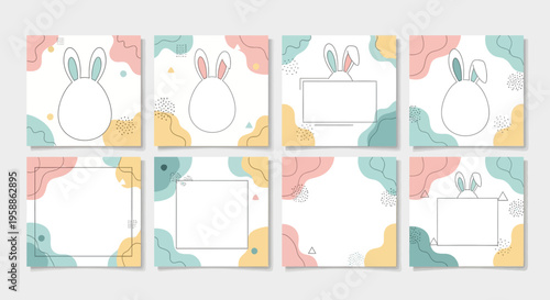 Easter-themed social media bundle with pastel bunny illustrations and colorful backgrounds for Instagram posts and stories
