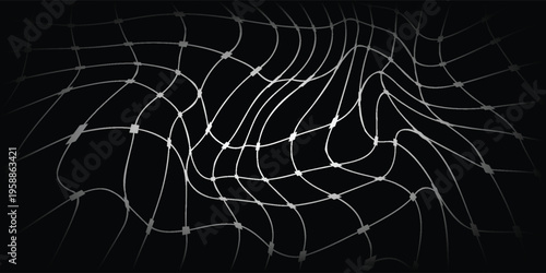 Abstract White Mesh Grid Wave on Black Background