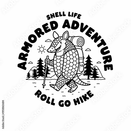 Armadillo walking with hiking pole.