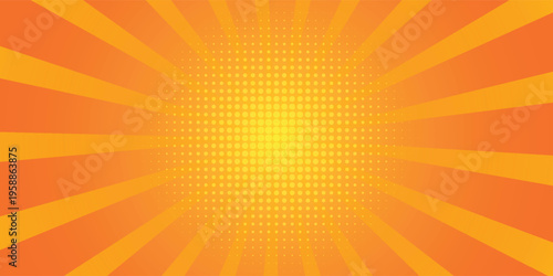 Sunburst background. Orange background with radial lines for retro illustration in pop art style. - vector illustration