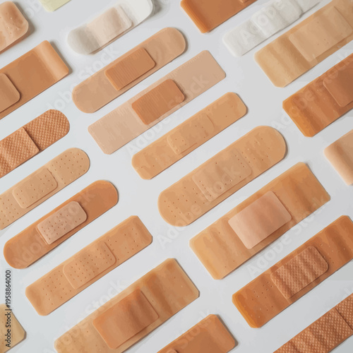 Assorted band aids on a sheet.