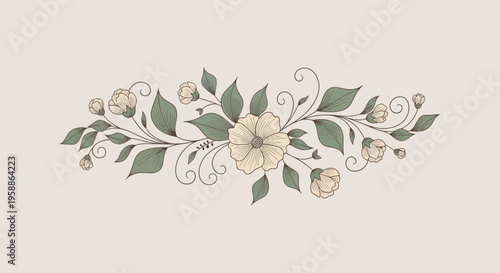 Floral decorative element with leaves.