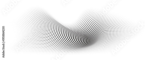 Flowing Wave Dot Halftone Pattern: Curve Gradient Shape on Transparent Background. Suitable for AI, Tech, Network, Digital, Science, and Technology Themes.