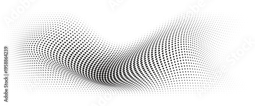 Flowing Wave Dot Halftone Pattern: Curve Gradient Shape on Transparent Background. Suitable for AI, Tech, Network, Digital, Science, and Technology Themes.