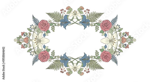 Floral Wreath with Roses and Leaves 1.