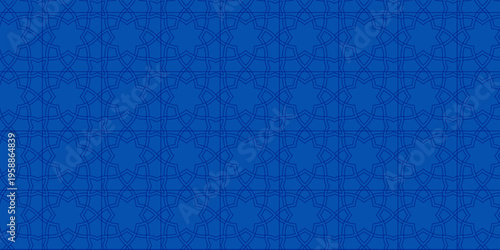 Blue Islamic Background Vector - Abstract Geometric Pattern Ornament Background For Moslem Ramadan Kareem, Eid Mubarak and Another Moslem Celebration Day Blue Dark Gradient Color