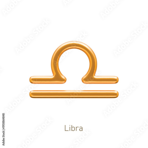 Libra golden zodiac sign isolated on white background. Star sign for astrology horoscope. Luxury zodiac stylized symbol. 3D realistic gold design of horoscope constellation sign vector illustration