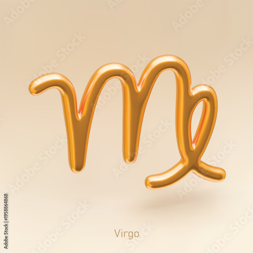 3d golden zodiac sign Virgo. Realistic vector gold icon on light background with shadow. Luxury star sign for astrology Virgo horoscope prediction.