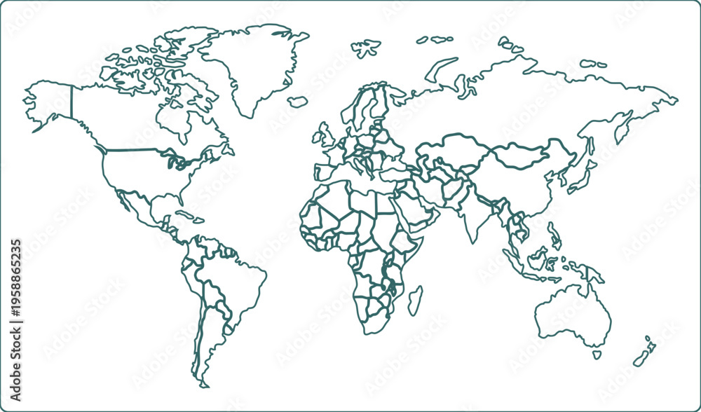 Fototapeta premium Moss Green Mode World Map with Glowing Continents