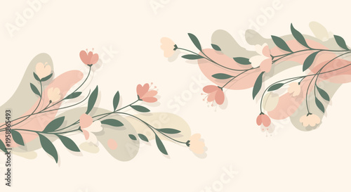 Pink flowers and green leaves arrangement.