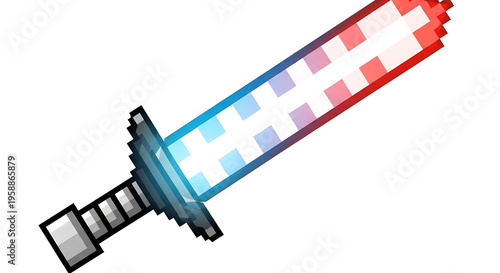 A pixel art illustration of a sword with a gradient blade