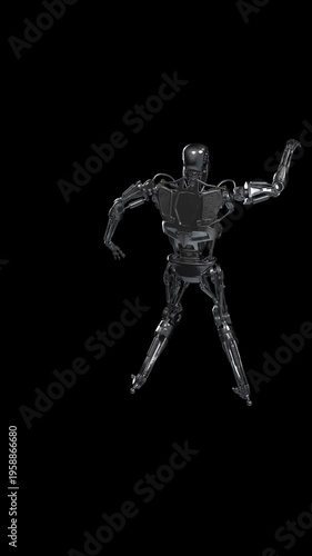 Dancing two robots on a metal background. Seamless loop 3d render