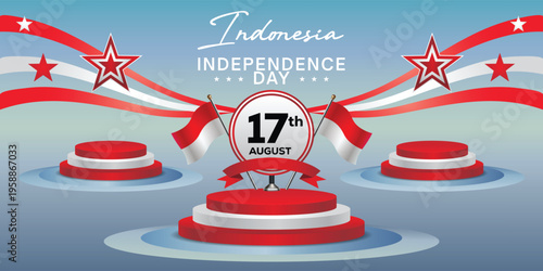 Indonesian Independence Day, podium banner templates, flag backgrounds for graphic design and congratulations needs.