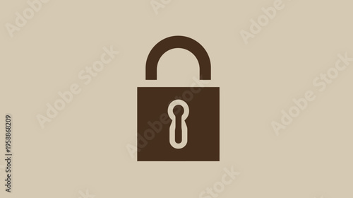 A simple illustration of a padlock, dark brown, set against a light brown, neutral background