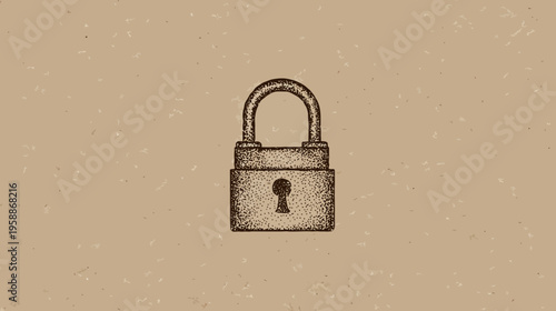 A digitally-rendered graphic of a lock with a keyhole on a textured, beige background