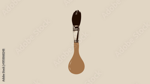A paint brush image with dark brown bristles on top, a light brown handle with a metal collar