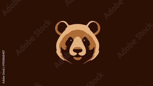 A stylized illustration of a panda's head in shades of brown. It is a graphic, symmetrical design