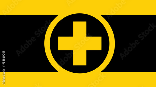 A flag design featuring horizontal yellow stripes, a black field, and a yellow cross within a circle