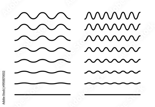 Wavy and zigzag horizontal vector underline. Waves line collection. Wave thick line background. Set of wavy thick lines. Wave ornament pattern.