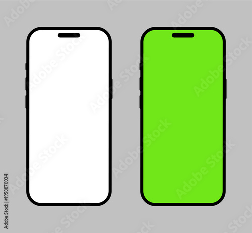 Mobile phone black icon with green and white screen. Device front view. Smartphone black frame. Gadget symbol. Website design, app ui, mobile app sign. Blank smart phone template.