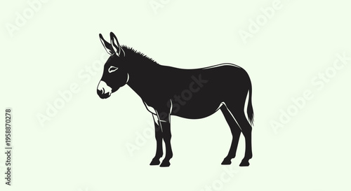 Black Donkey Standing Alone Silhouette Side.