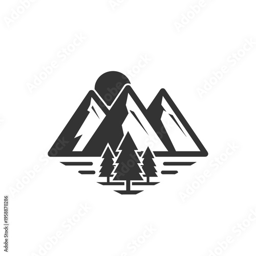 Black Mountain Range Landscape Icon Graphic.