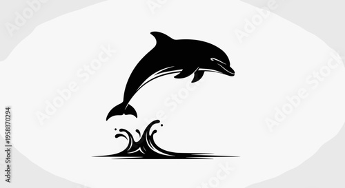 Black silhouette of a jumping dolphin.