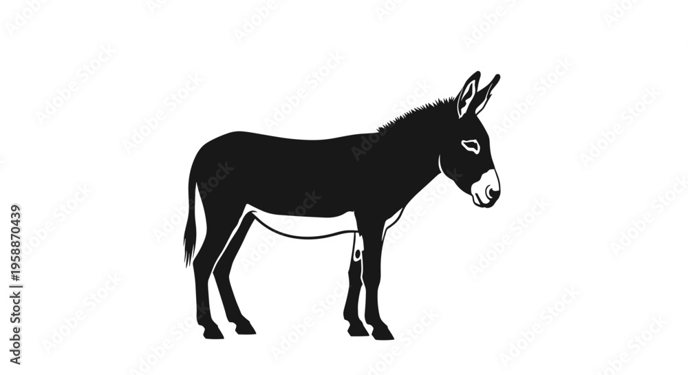Obraz premium Donkey Silhouette Side View Portrait.