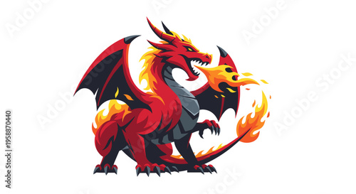 Dragon Breathing Fire Fierce Mythical Creature.