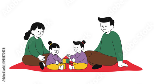 Family playing with blocks together.