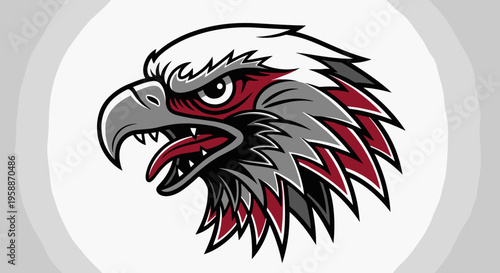 Eagle head with sharp beak feathers.