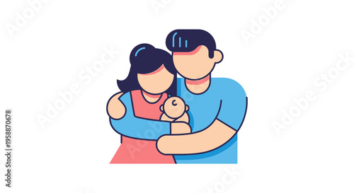 Loving parents holding newborn baby tight.