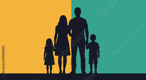 Silhouette of family with children.