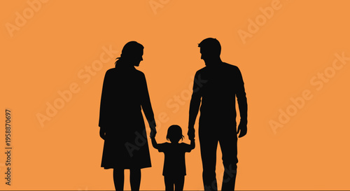 Silhouette of family with child.