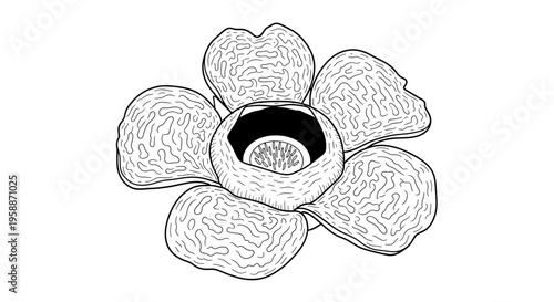 A minimalist vector illustration of a brain flower with a black center on a white background