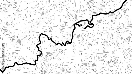 Topographic map, contour lines, black outline, terrain illustration, geographic design