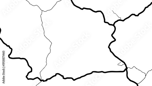 Black and white map outline, geographic illustration, vector border, abstract terrain