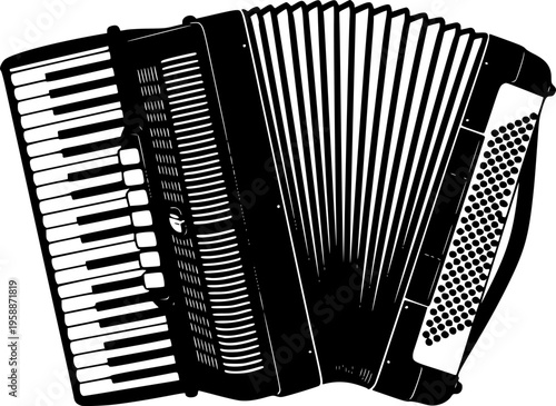 Single black accordion silhouette isolated on white background
