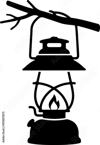 Black lantern, vintage kerosene lamp, camping light, outdoor torch