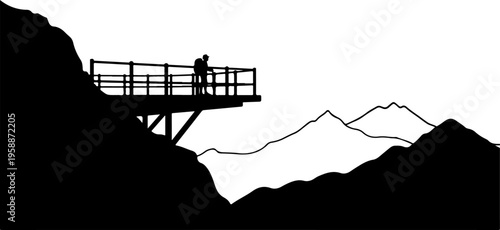 mountain, silhouette, observation deck, scenic viewpoint, landscape, vector
