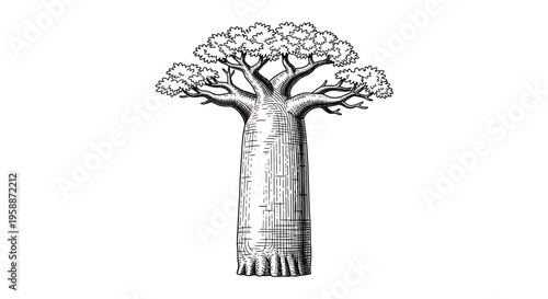 A minimalist vector illustration of a tree with a thick trunk and sprawling branches