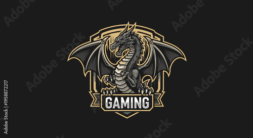 Gaming logo with dragon emblem.