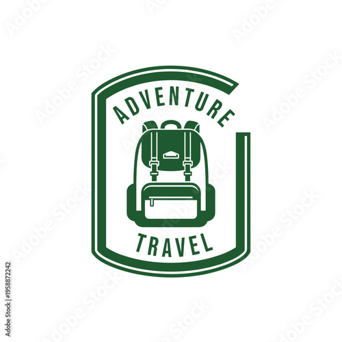Green Backpack Travel Adventure Logo.