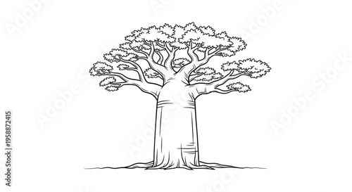 A minimalist vector illustration of a tree with a thick trunk and sprawling branches