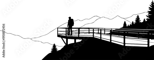 Silhouette, mountain, observation deck, scenic viewpoint, landscape