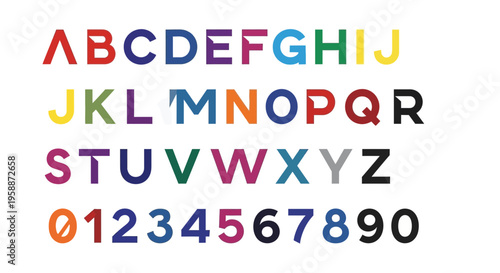 Multicolored Alphabet and Numbers Typography.