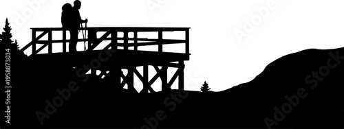 Couple Silhouette, Observation Deck, Mountain Landscape, Black Silhouette