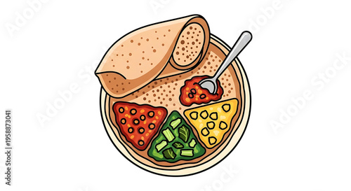 A vibrant illustration of a delicious Indian-style naan bread with various toppings