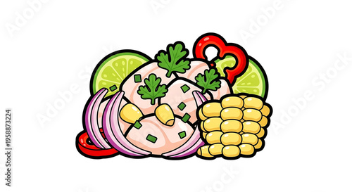 A vibrant vector graphic illustration of a delicious Mexican dish with fresh ingredients